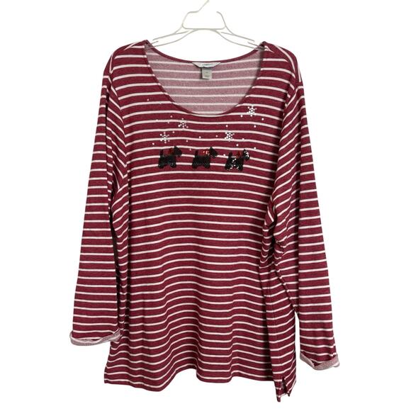 CJ Banks Scottie Dog Red Striped Long Sleeve Top Size 3X Christmas Holiday - Picture 1 of 7